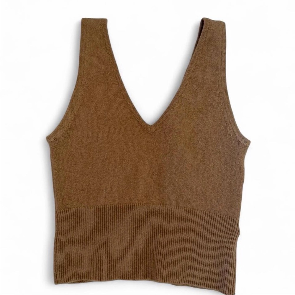 Brown Knit V-Neck Tank Top